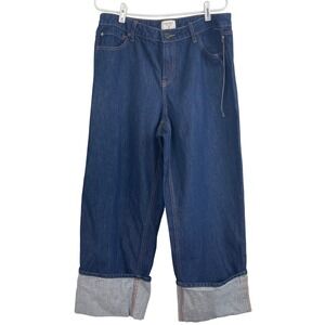 00661 Kate Spade New York Women Wide Leg Crop Jeans Sz 12 Blue Denim Cuffed NWOT